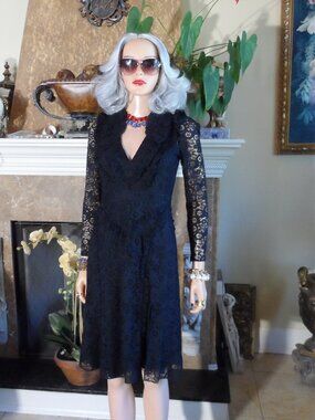 New Altuzarra Black Floral Lace Ruffled Midi Dress Size 34 US 2